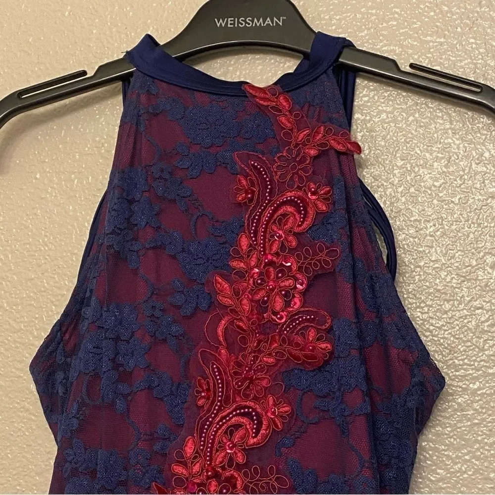 WEISSMAN Elite Dance Costume navy pink lace This Years Love 11227 MA adult